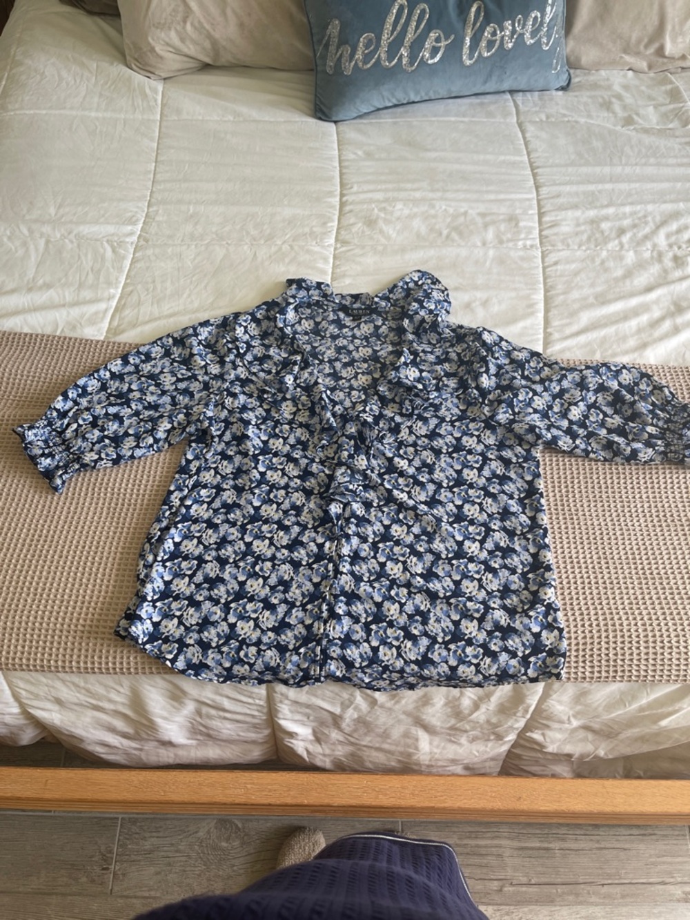 Lauren Ralph Lauren Navy and White Floral Ruffle Blouse